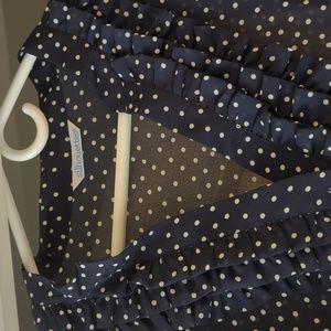 Silhouettes 3x Navy Polka Dot Sheer Button Down with Ruffle Detail